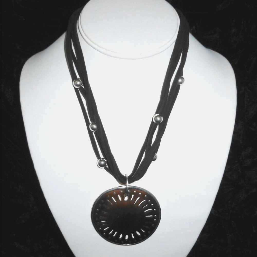 SILPADA N1433 Silver Pen Shell Pendant 5 Strand Brown Leather Necklace